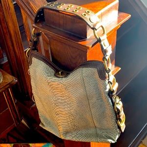 Turquoise snakeskin leather coach bag